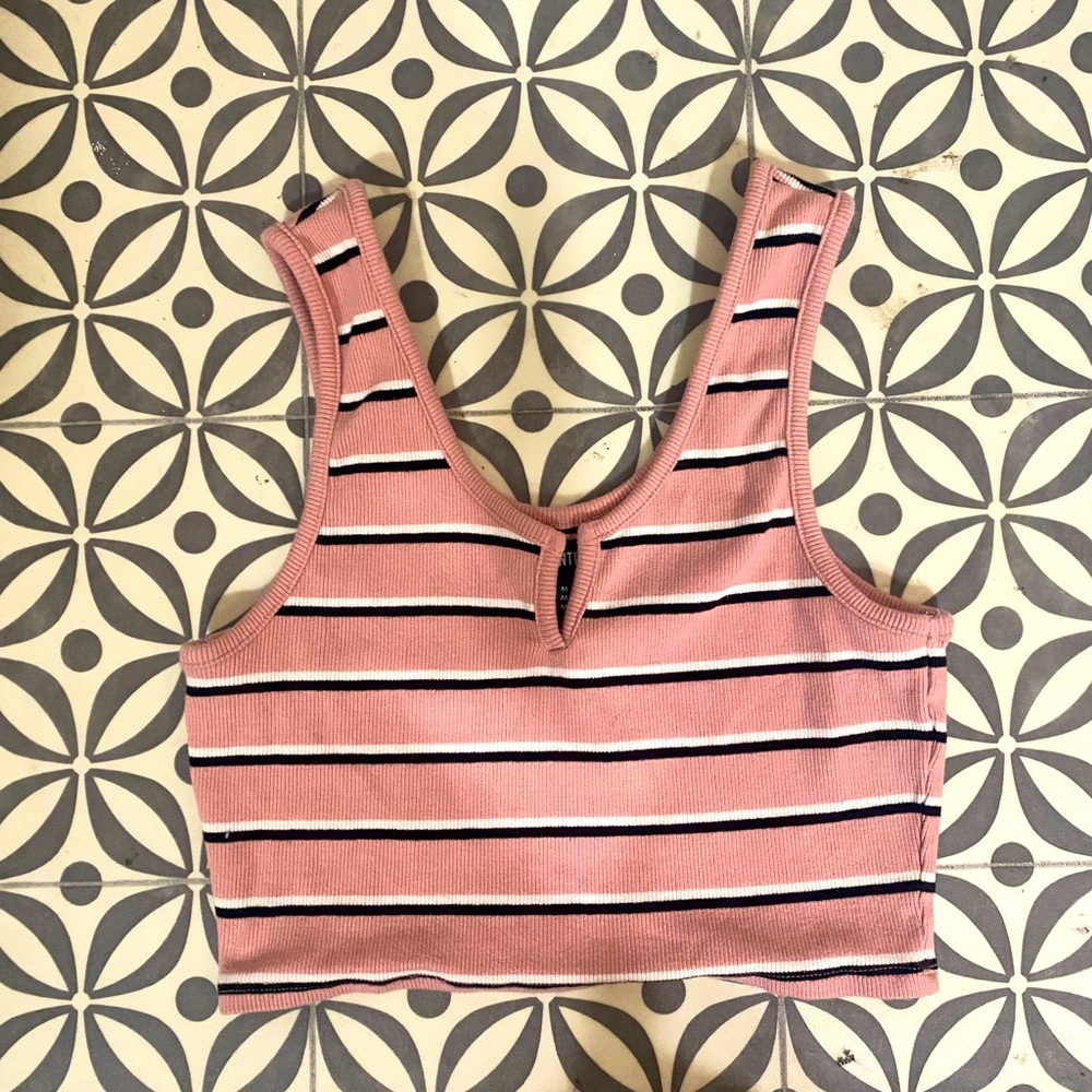 Pink w White Stripes Crop Top